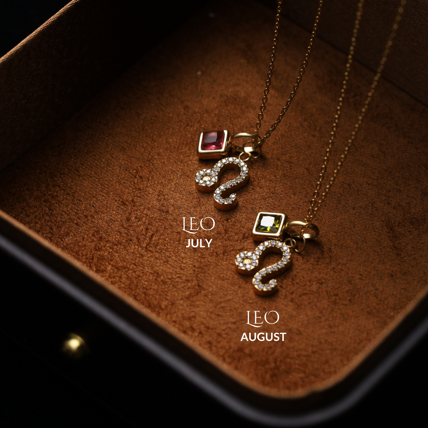 Leo Zodiac Necklace – Gold-Plated, Adjustable 18" Chain, Custom Birthstone Pairing