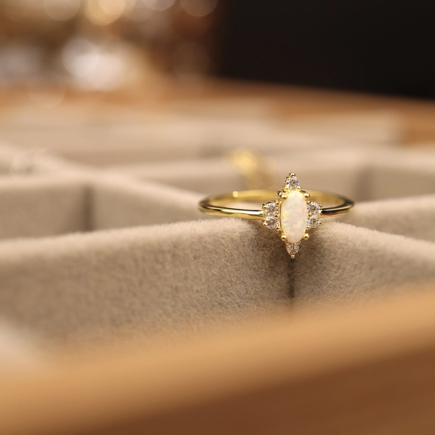 Elegant stacking opal ring in gold-plated sterling silver