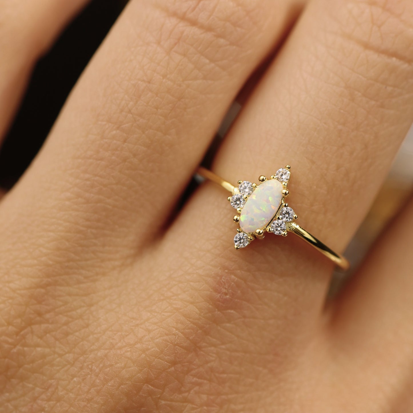Minimalist sterling silver opal ring for October birthstone jewelry lovers