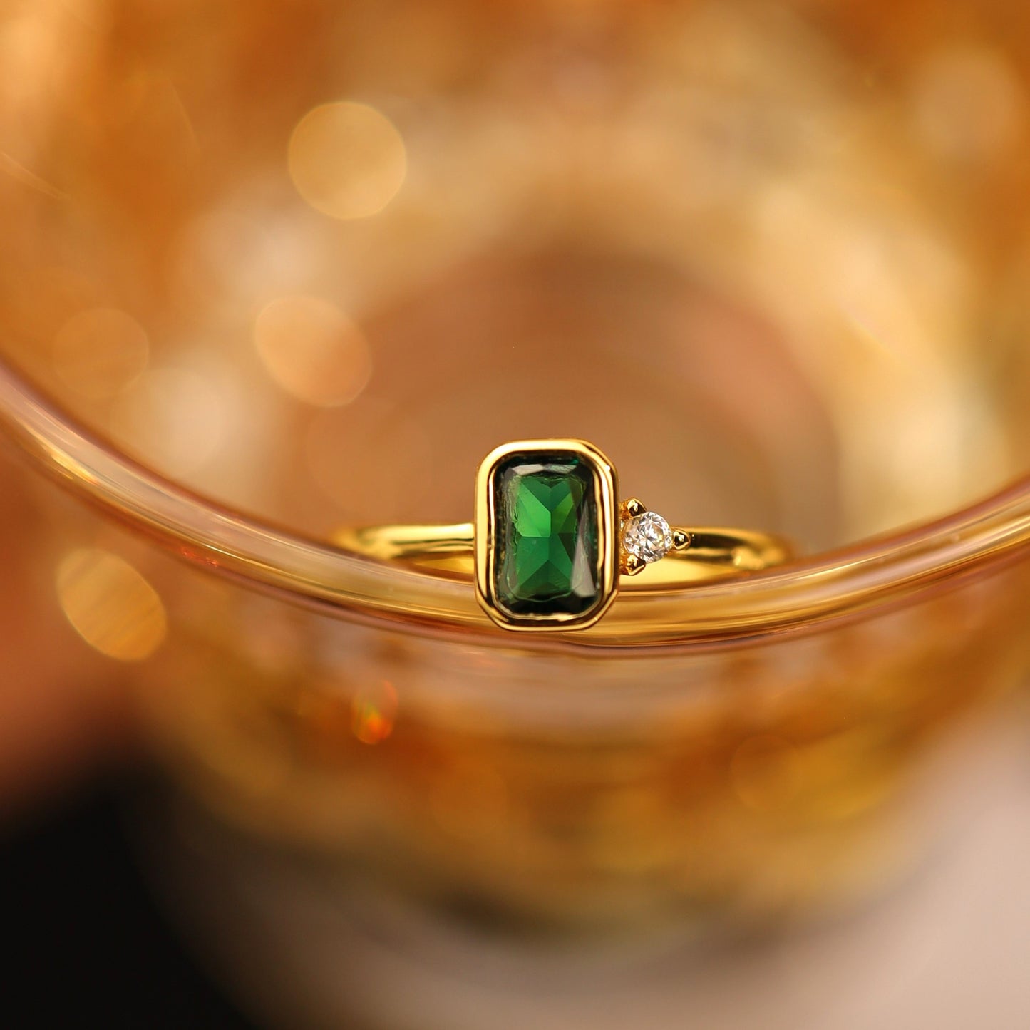 Emerald Green Gemstone Ring – 18K Gold-Plated