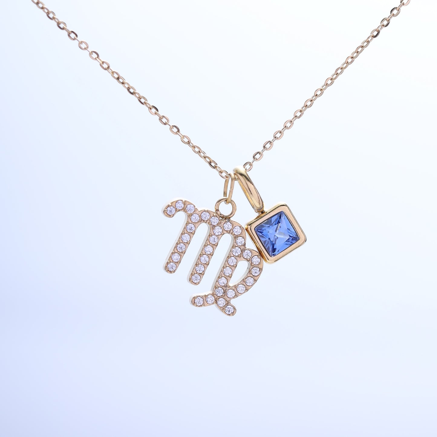Virgo Zodiac Necklace – Gold-Plated, Adjustable 18" Chain, Custom Birthstone Pairing