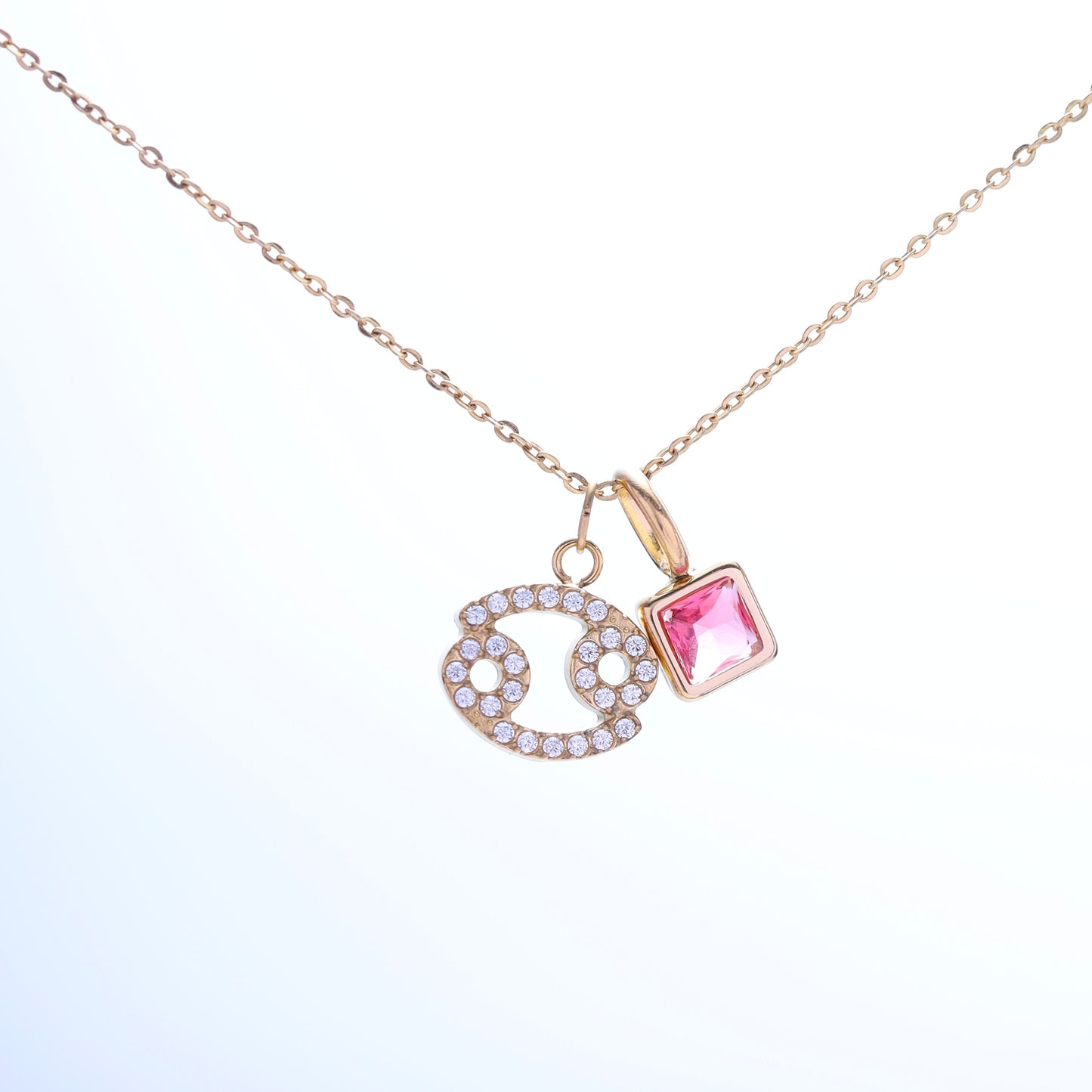 Cancer Zodiac Necklace – Gold-Plated, Adjustable 18" Chain, Custom Birthstone Pairing