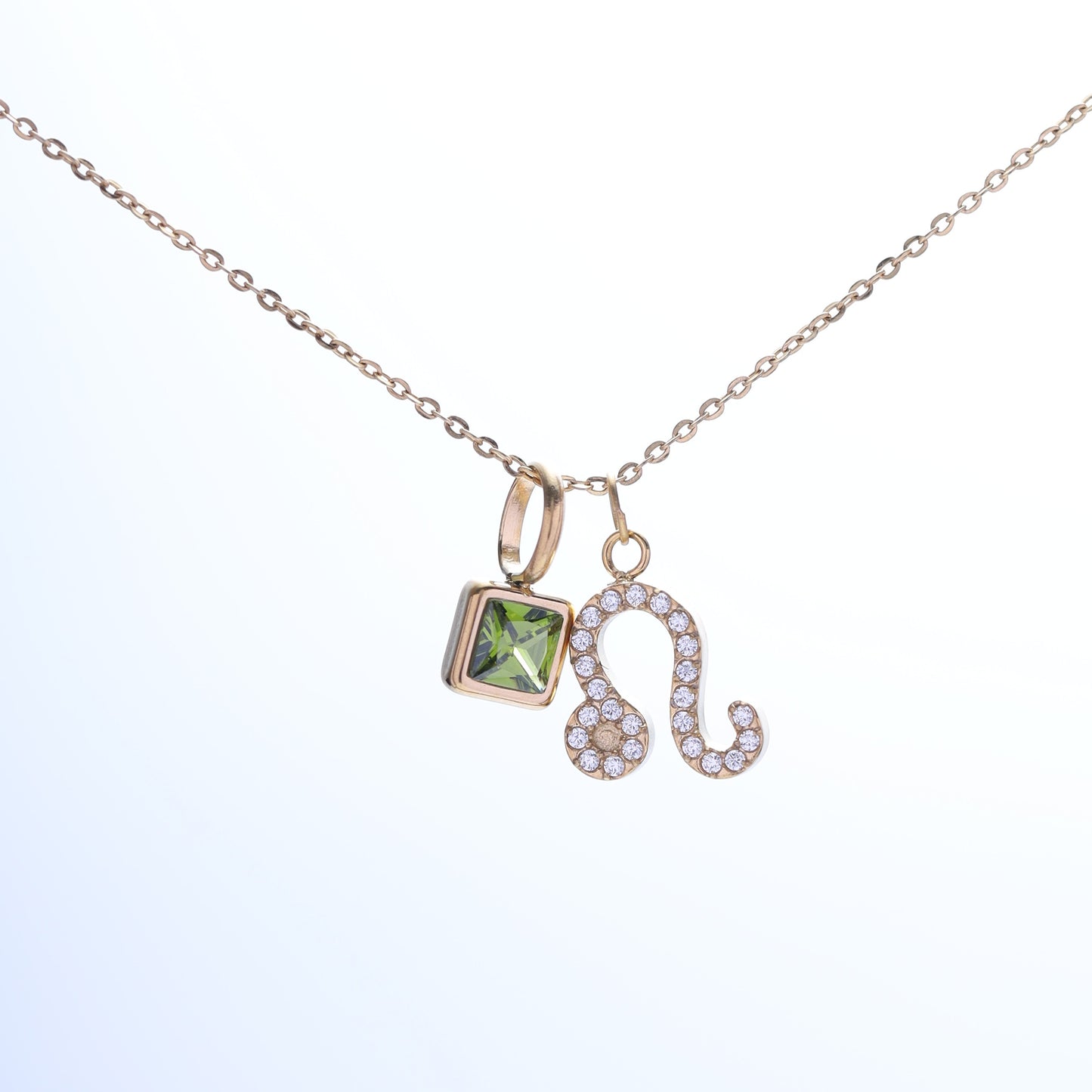Leo Zodiac Necklace – Gold-Plated, Adjustable 18" Chain, Custom Birthstone Pairing