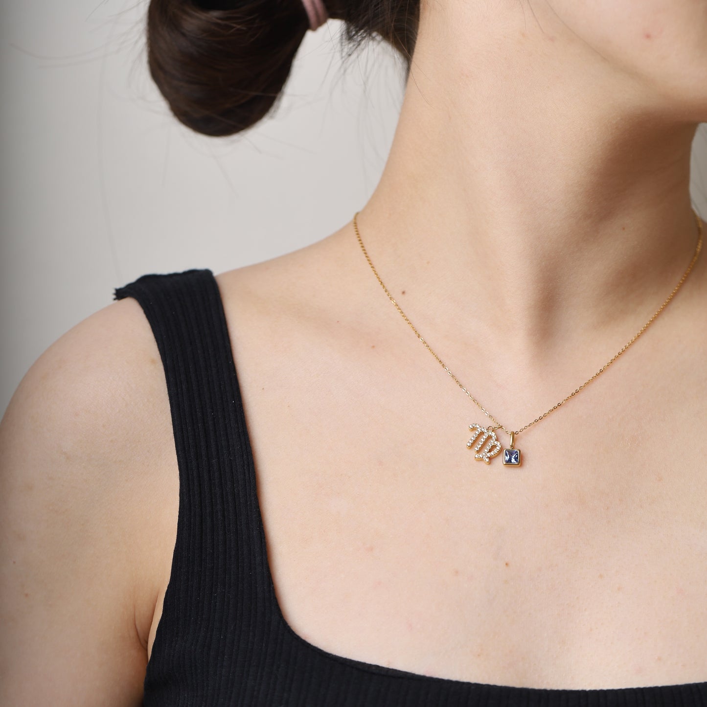 Virgo Zodiac Necklace – Gold-Plated, Adjustable 18" Chain, Custom Birthstone Pairing