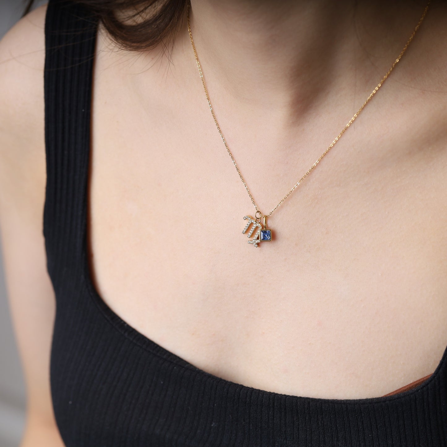 Virgo Zodiac Necklace – Gold-Plated, Adjustable 18" Chain, Custom Birthstone Pairing