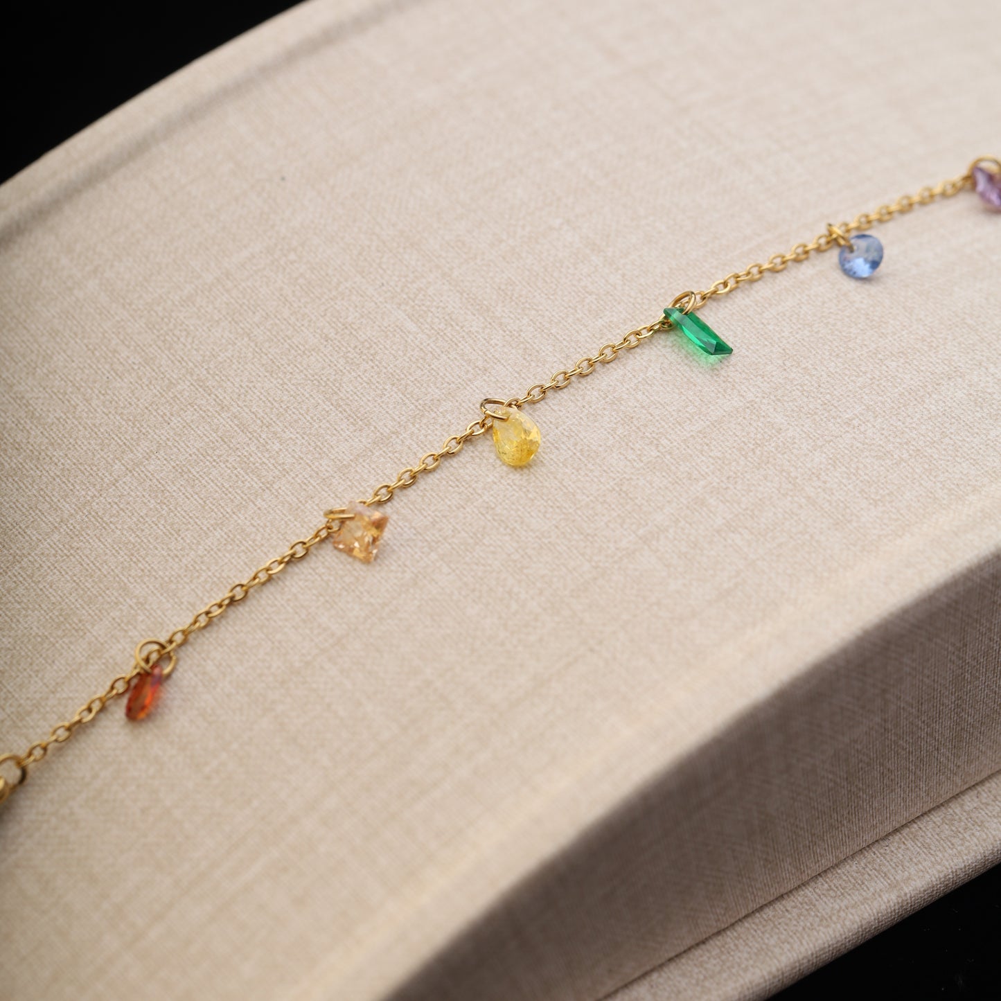 Stainless Steel Dangling Rainbow Gemstone Bracelet 🌈