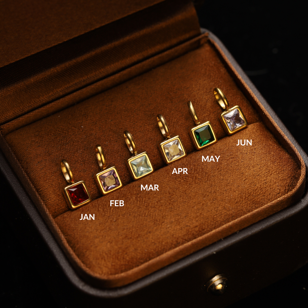 Janurary to June Birthstone displayed on a jewelry box