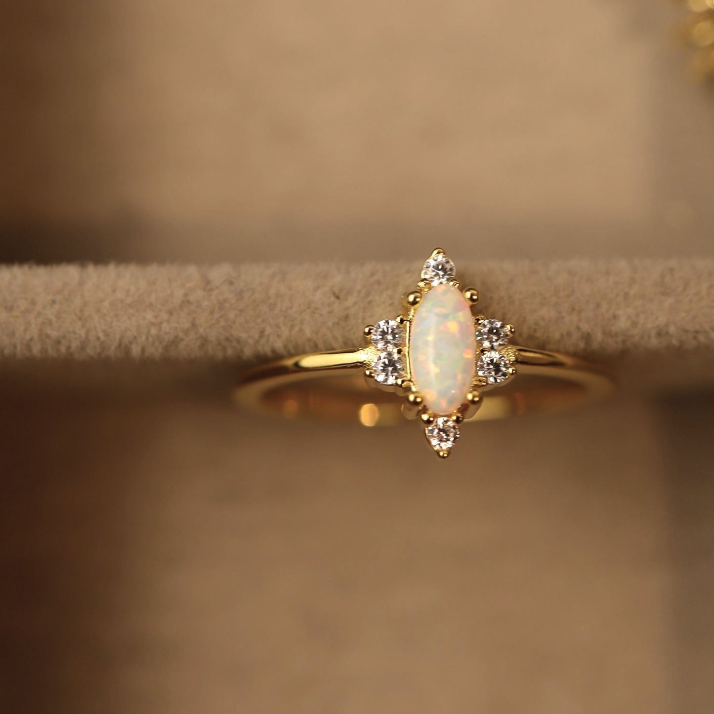 Elegant stacking opal ring in gold-plated sterling silver
