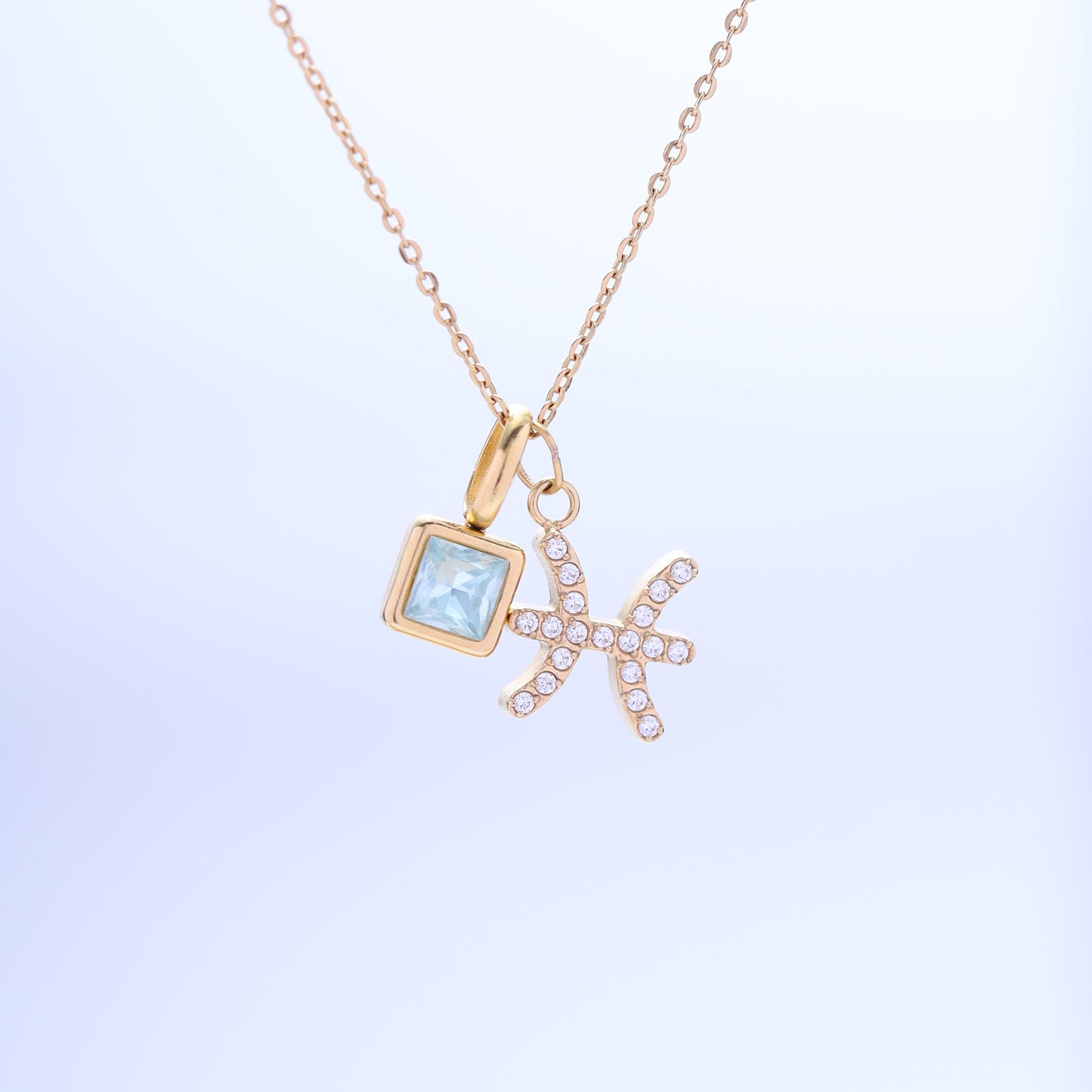 Pisces necklace with a March birthstone