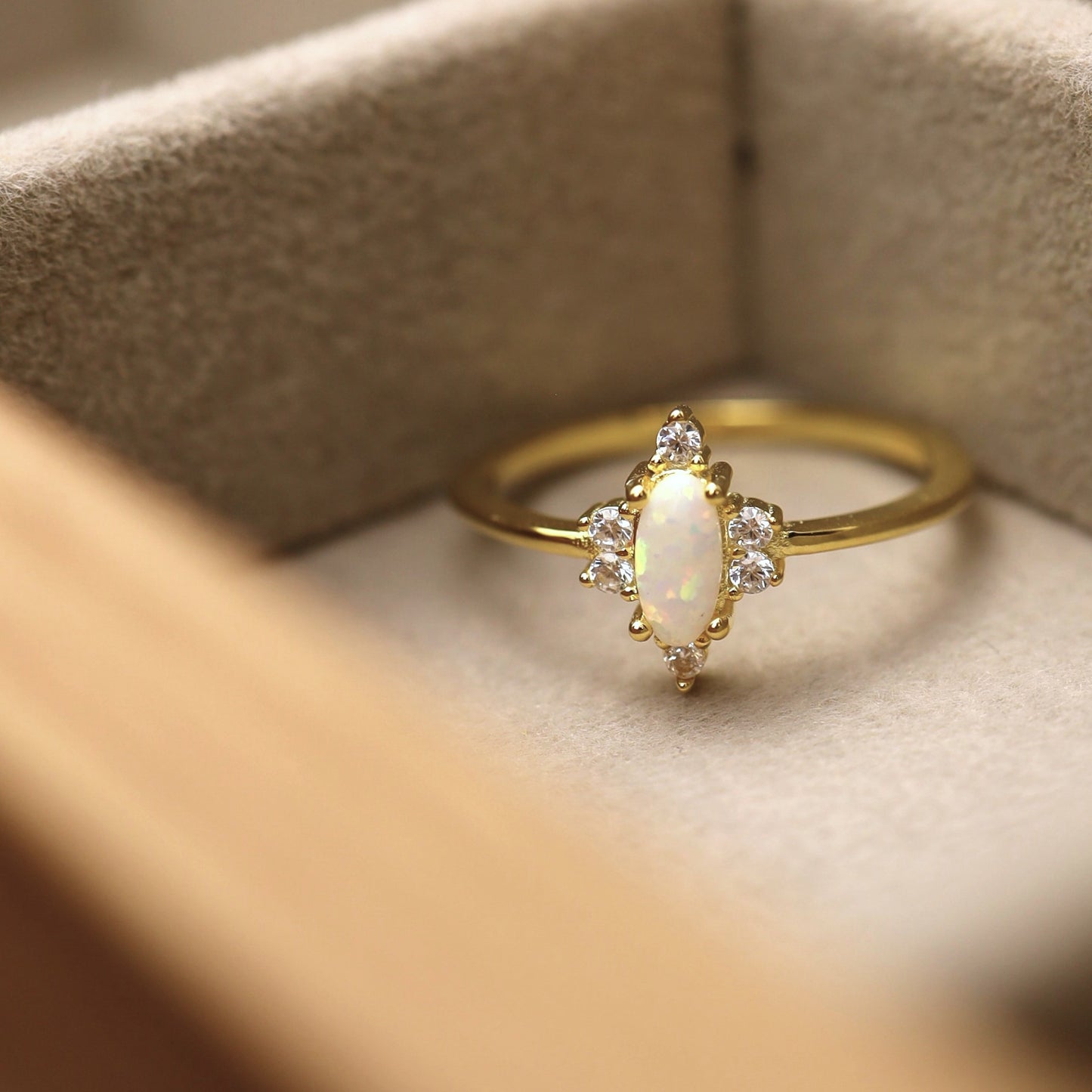 Elegant stacking opal ring in gold-plated sterling silver