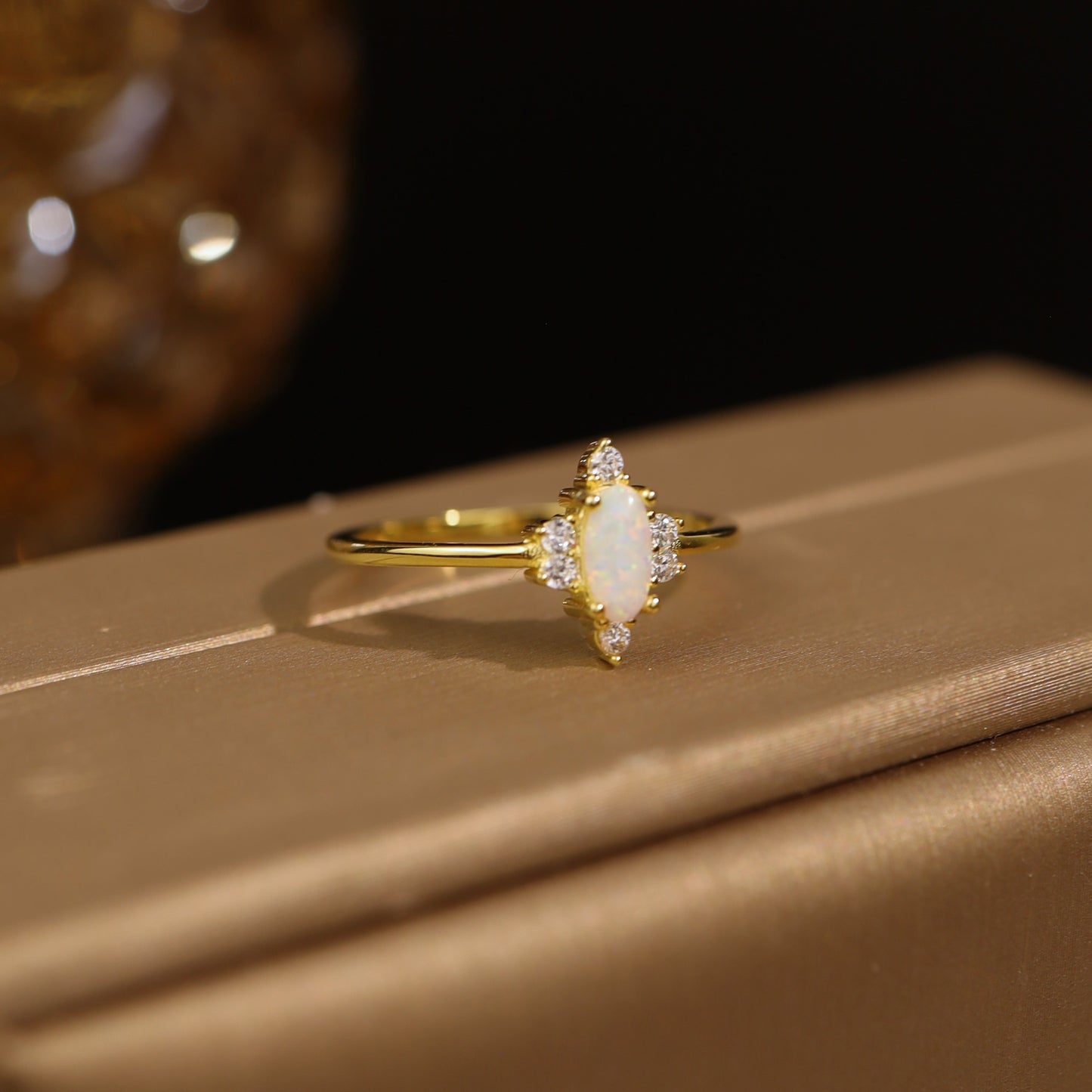 Fire opal ring on a elegant box