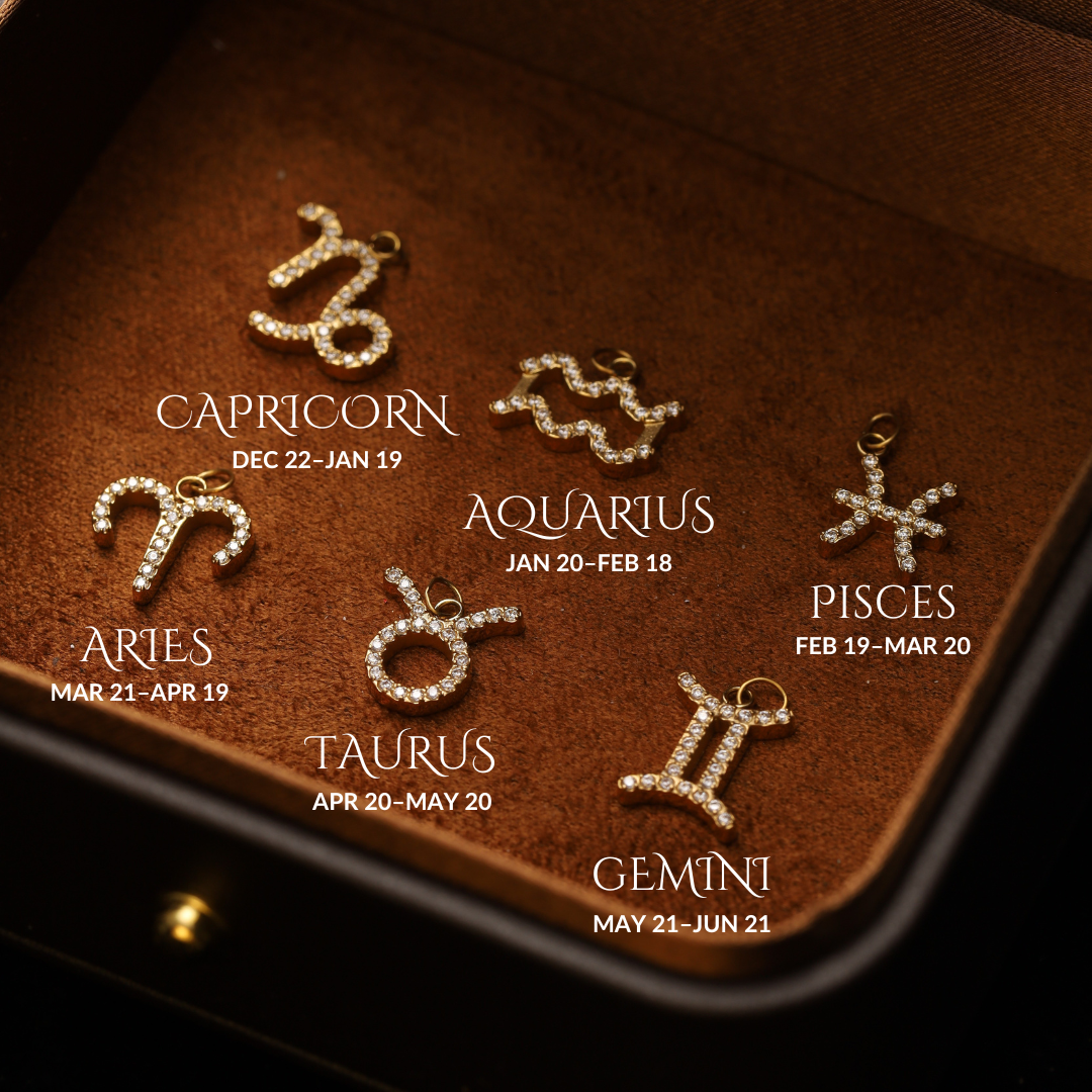 A sophisticated gold-plated Aquarius necklace featuring pavé cubic zirconia stones and a delicate gold chain.