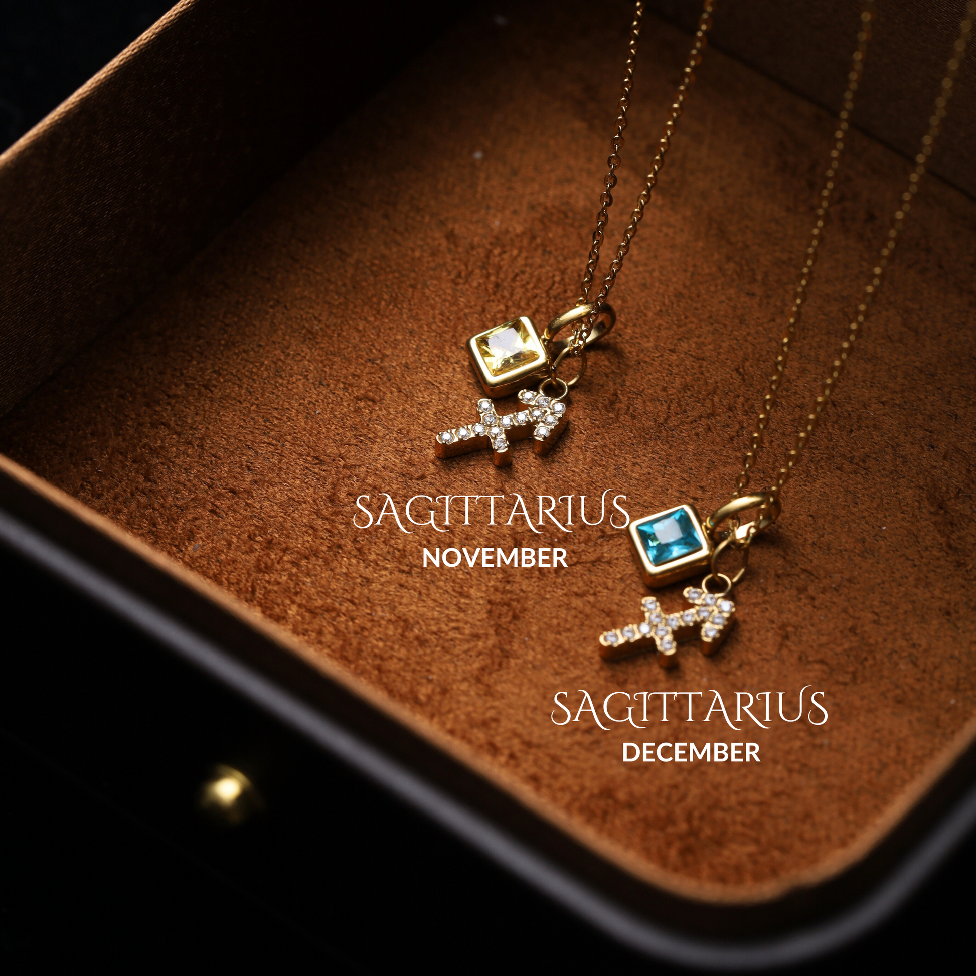 Sagittarius Necklace with either a december birthsone or a november birthstone 