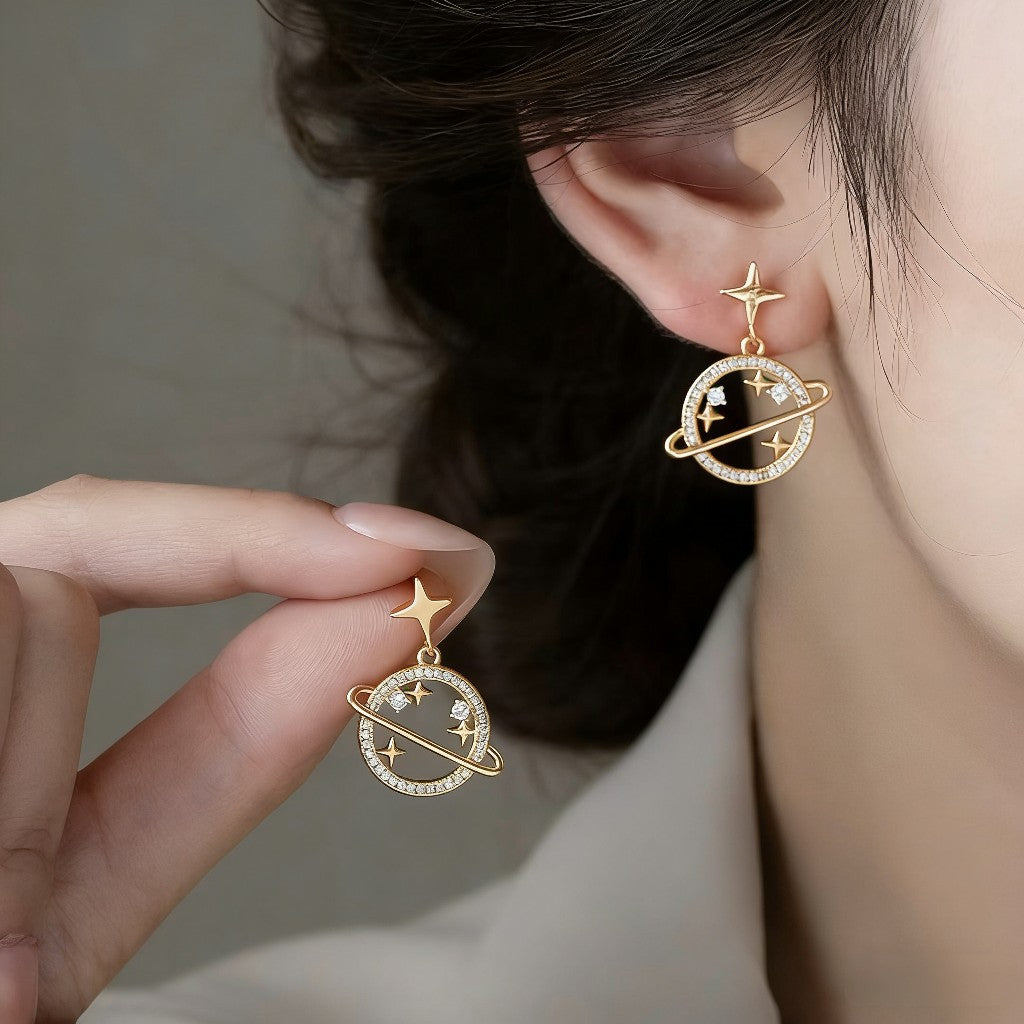 Cosmic Orbit Earrings – Celestial Gold-Plated Planet Earrings